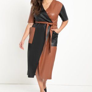 Eloquii Colorblocked Faux Leather Wrap Dress
